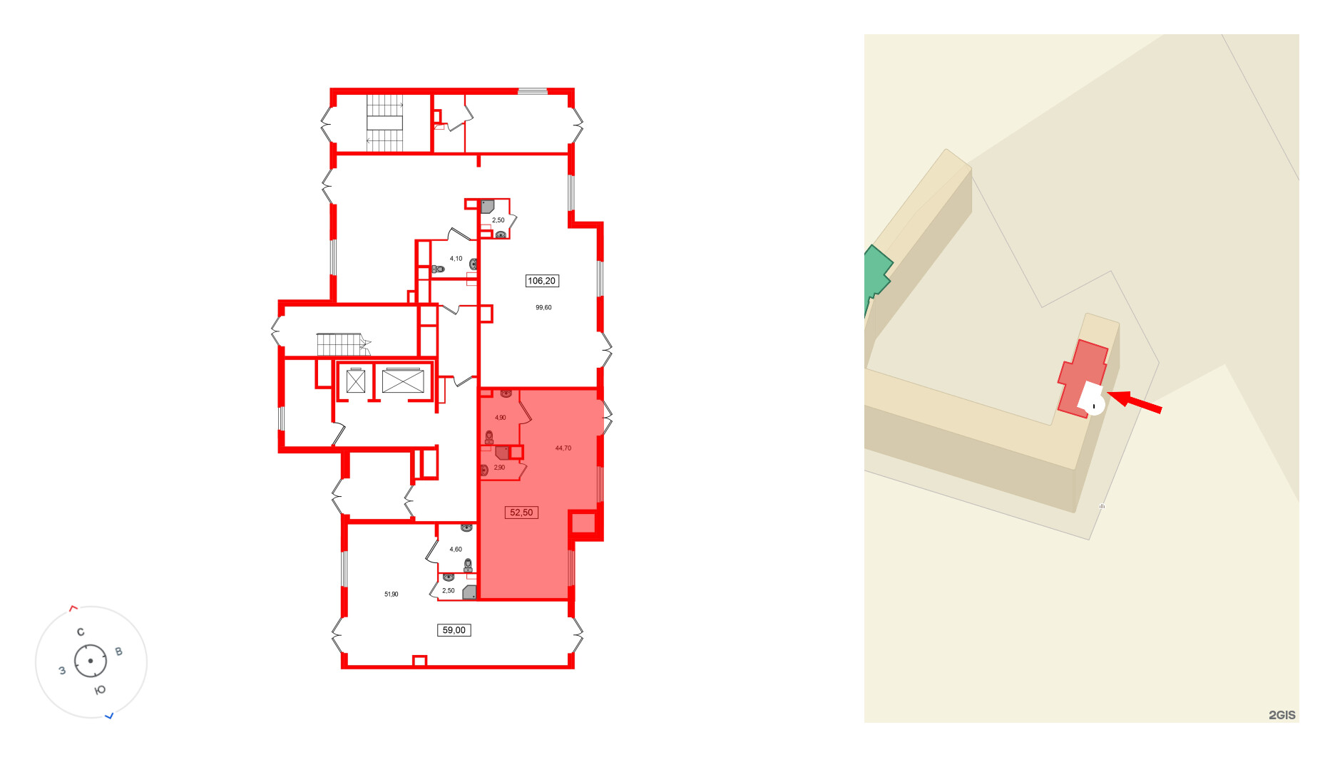 Помещение в ЖК Клюква.Парк, 52.5 м², 1 этаж