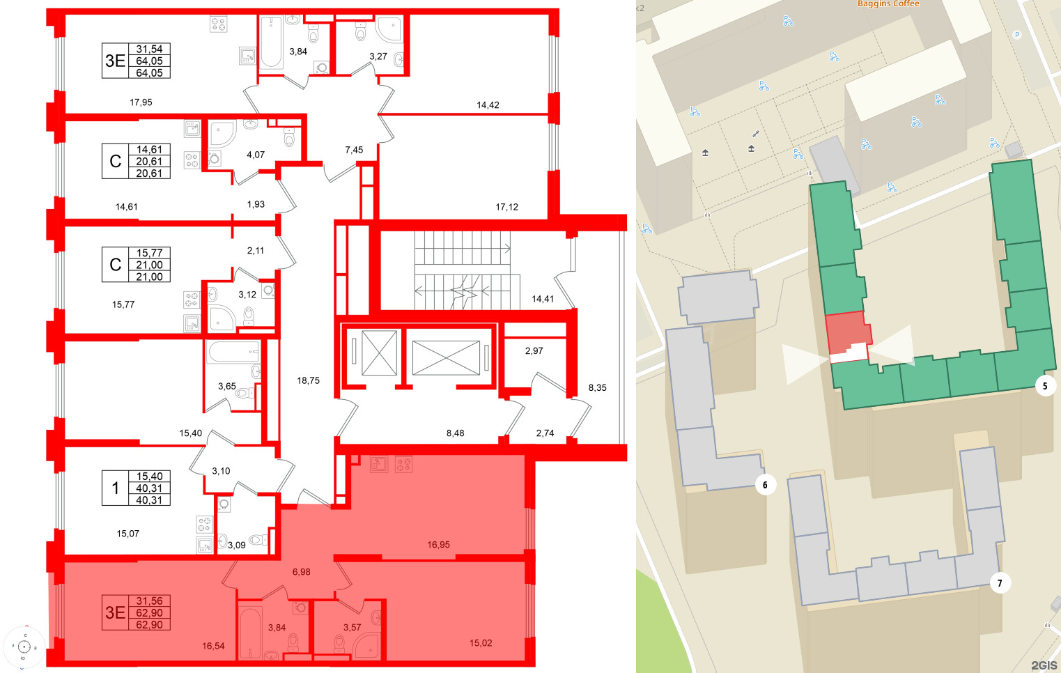 Квартира в ЖК Цивилизация на Неве, 2 комнатная, 62.9 м², 2 этаж