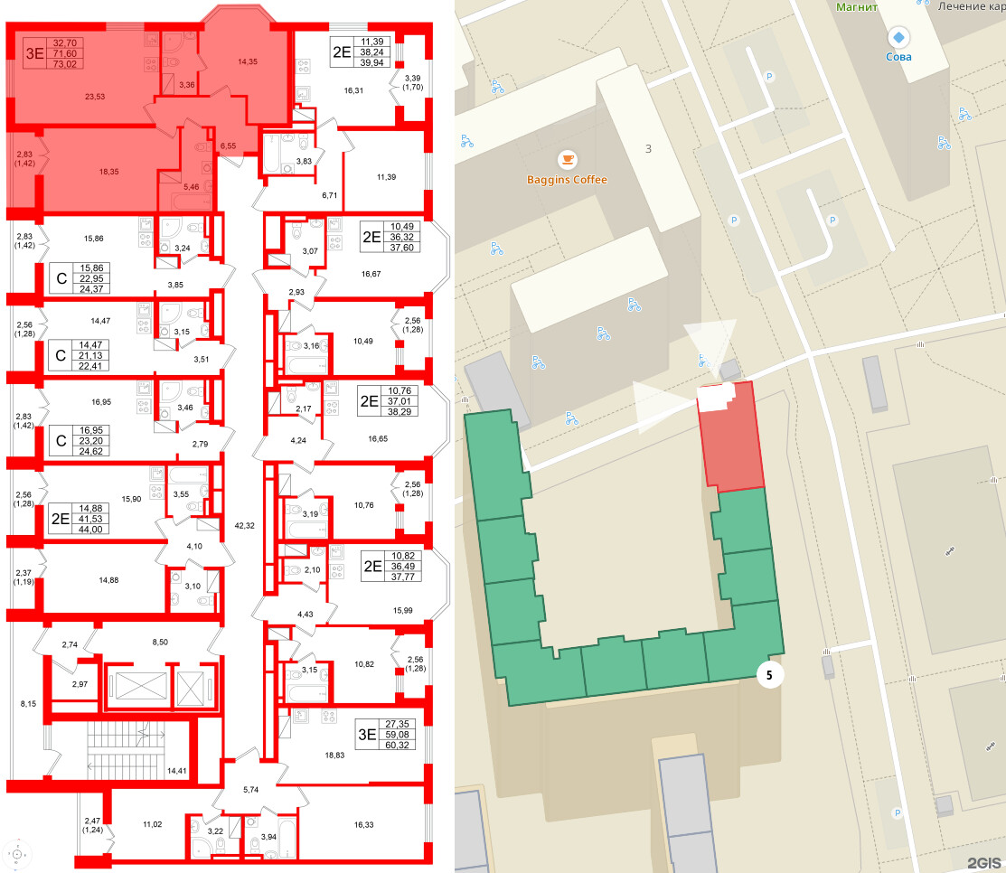 Квартира в ЖК Цивилизация на Неве, 2 комнатная, 73.02 м², 12 этаж