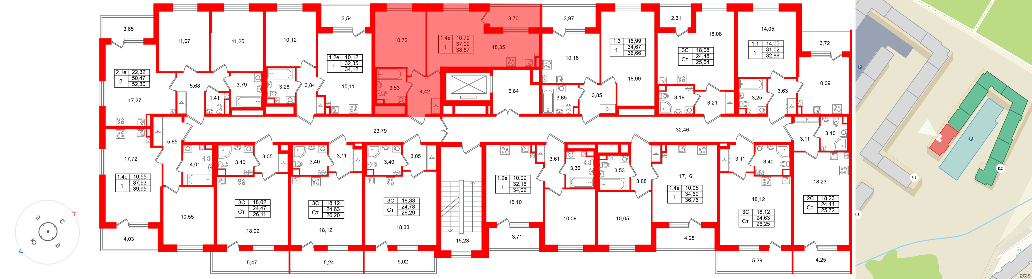 Квартира в ЖК «Парадный ансамбль», 1 комнатная, 37.02 м², 3 этаж