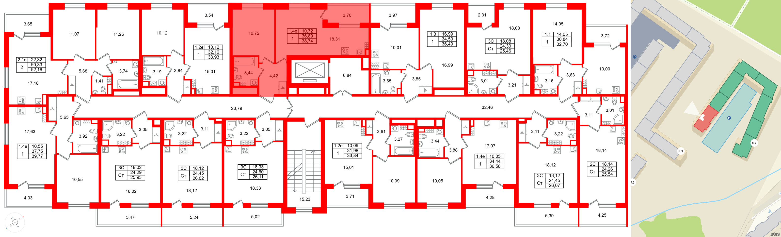 Квартира в ЖК «Парадный ансамбль», 1 комнатная, 36.89 м², 5 этаж