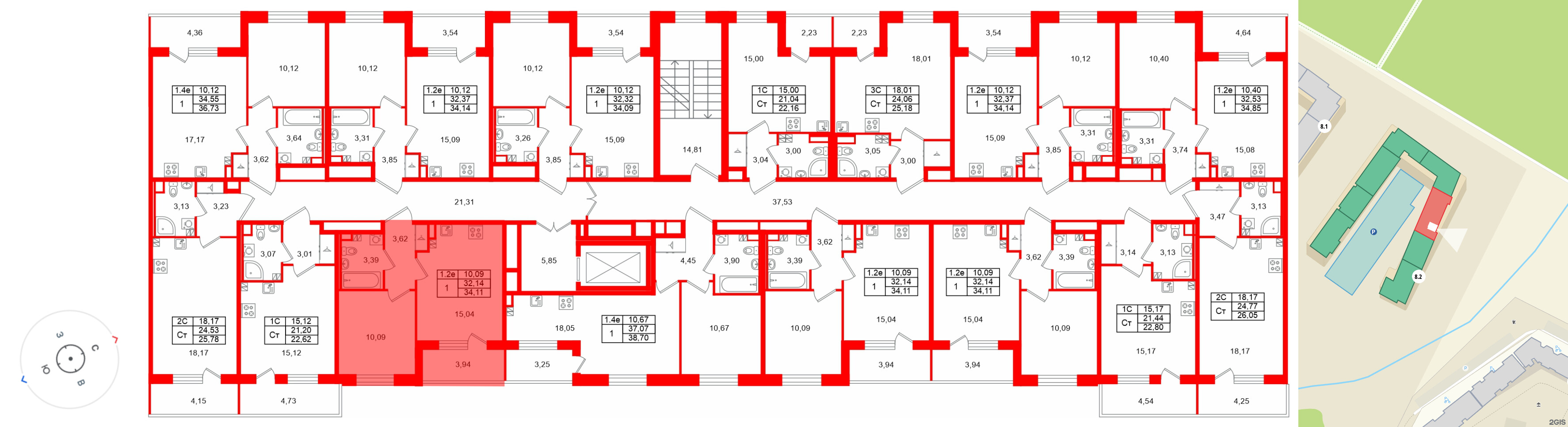 Квартира в ЖК «Парадный ансамбль», 1 комнатная, 32.14 м², 4 этаж