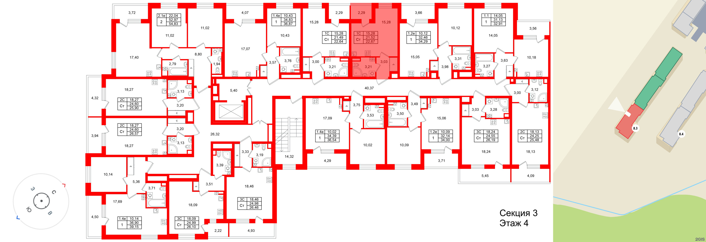 Квартира в ЖК «Парадный ансамбль», студия, 21.52 м², 4 этаж