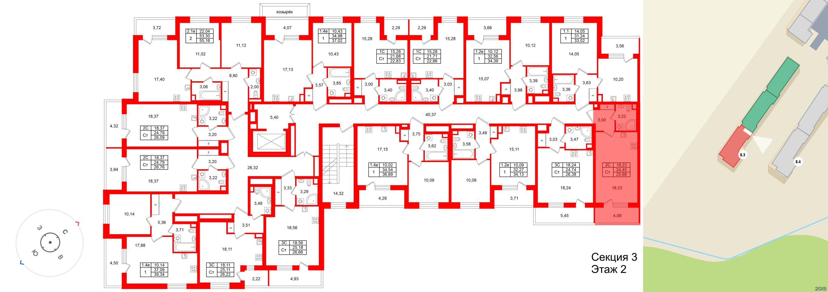 Квартира в ЖК «Парадный ансамбль», студия, 24.45 м², 2 этаж
