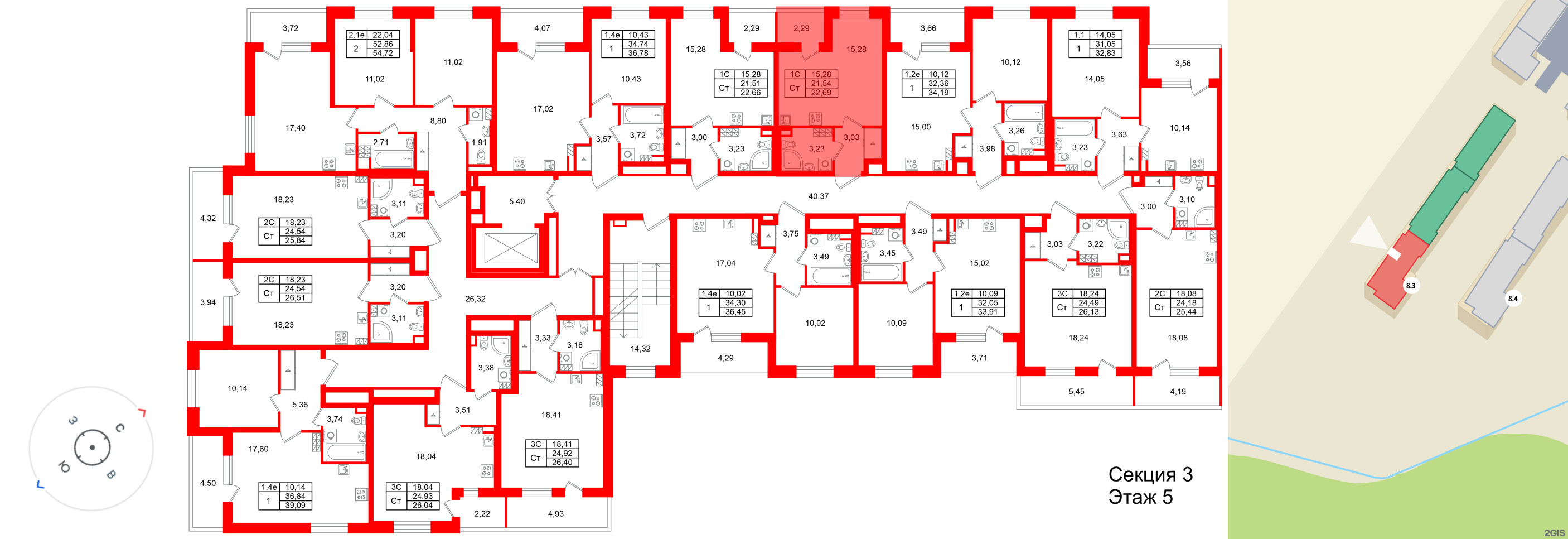 Квартира в ЖК «Парадный ансамбль», студия, 21.54 м², 5 этаж