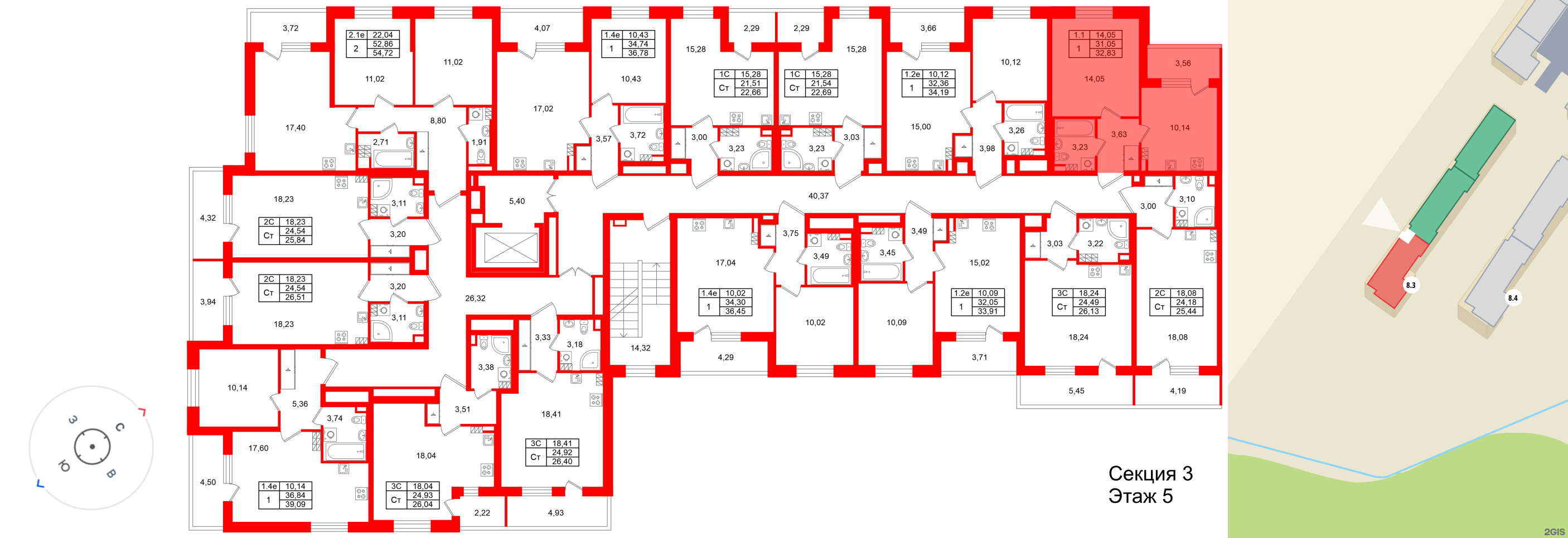 Квартира в ЖК «Парадный ансамбль», 1 комнатная, 31.05 м², 5 этаж