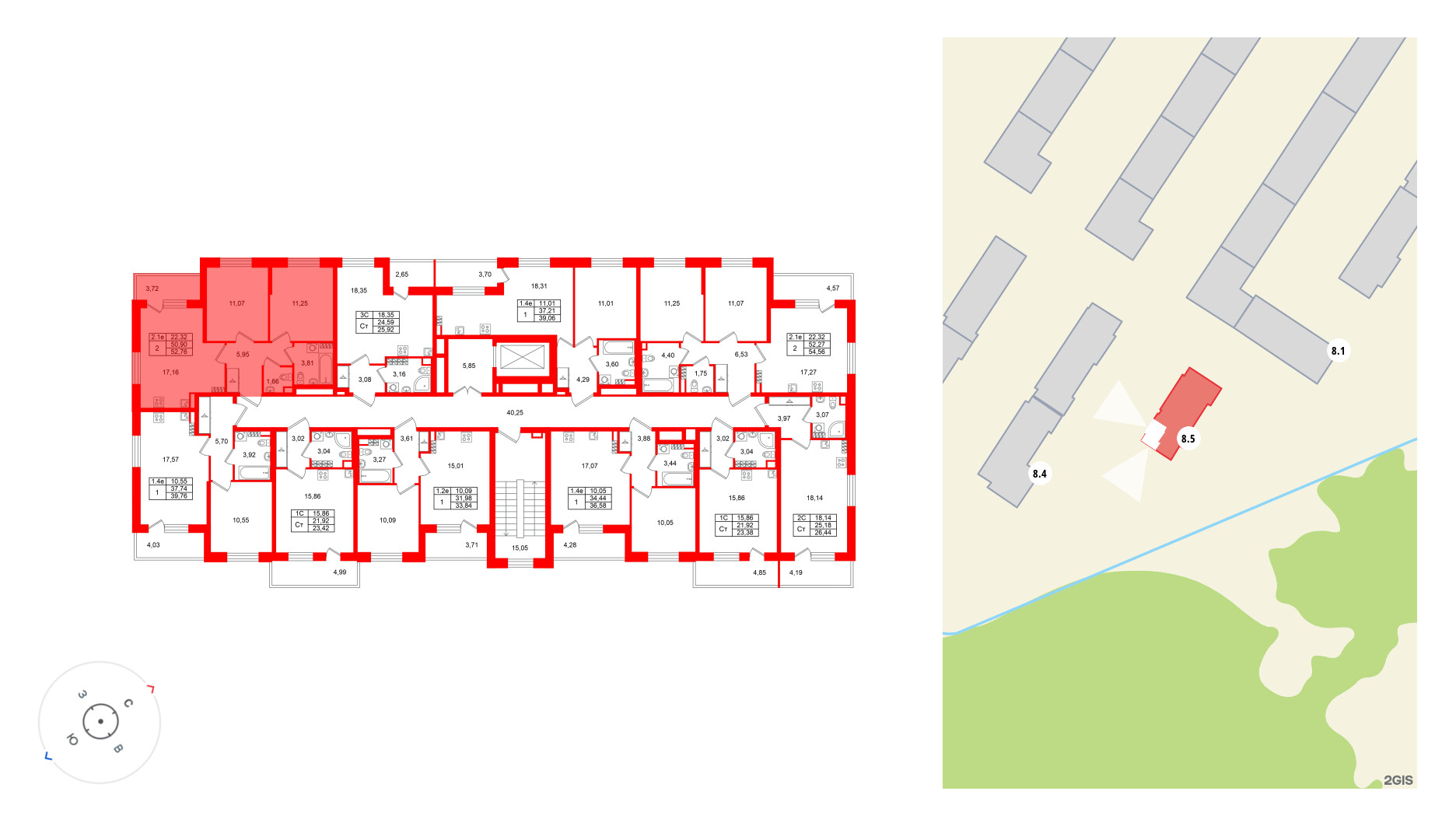 Квартира в ЖК «Парадный ансамбль», 2 комнатная, 50.9 м², 5 этаж