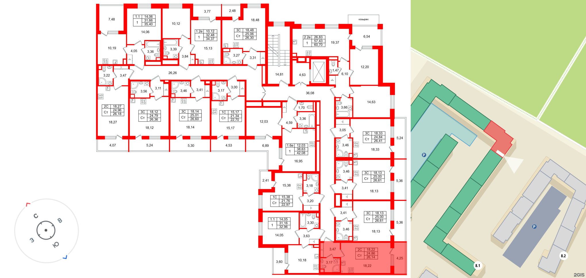 Квартира в ЖК «Парадный ансамбль», студия, 24.86 м², 2 этаж