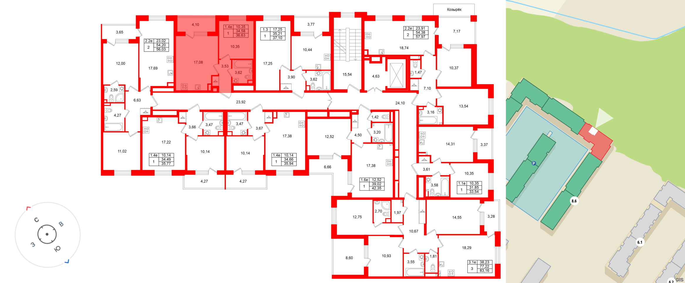 Квартира в ЖК «Парадный ансамбль», 1 комнатная, 34.58 м², 2 этаж