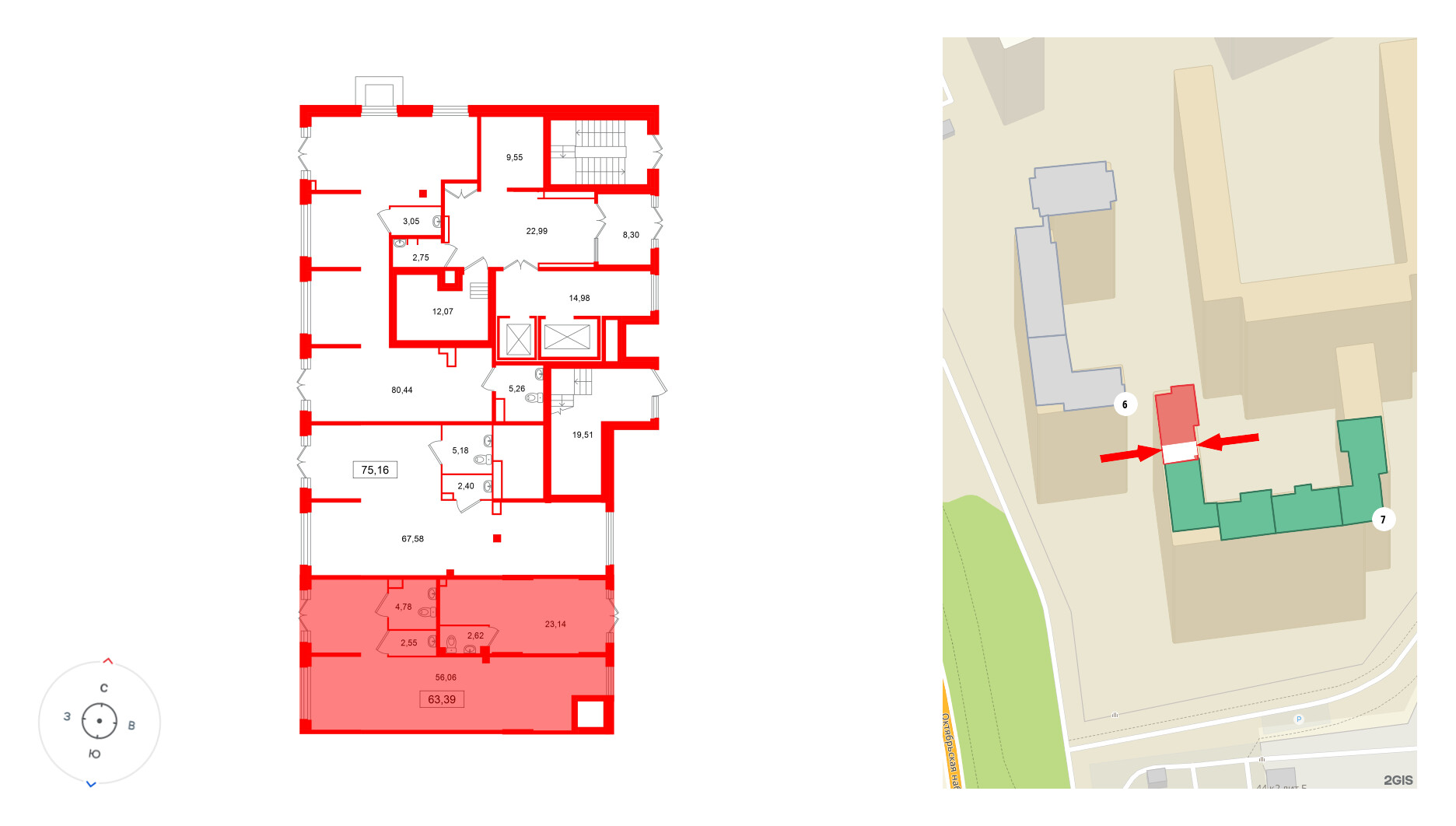 Помещение в ЖК Цивилизация на Неве, 63.39 м², 1 этаж