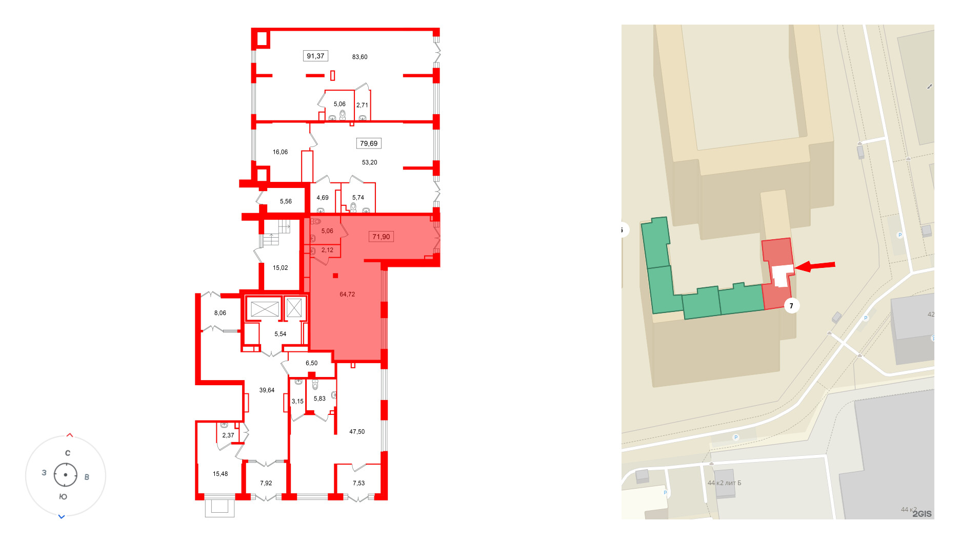 Помещение в ЖК Цивилизация на Неве, 71.9 м², 1 этаж
