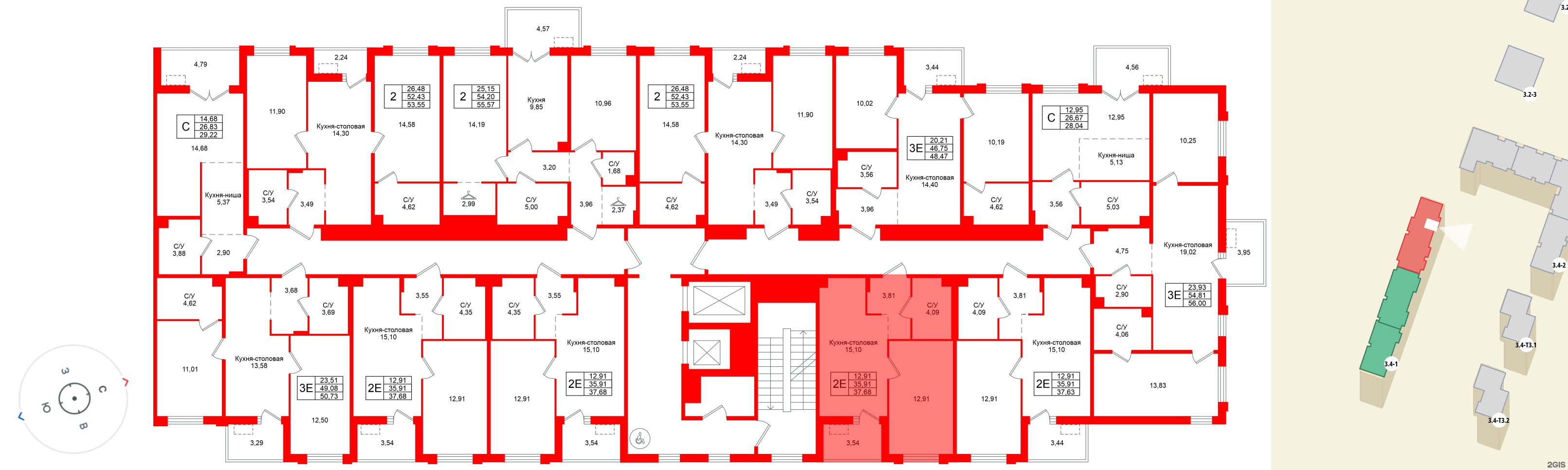 Квартира в ЖК Тишин, 1 комнатная, 37.68 м², 3 этаж