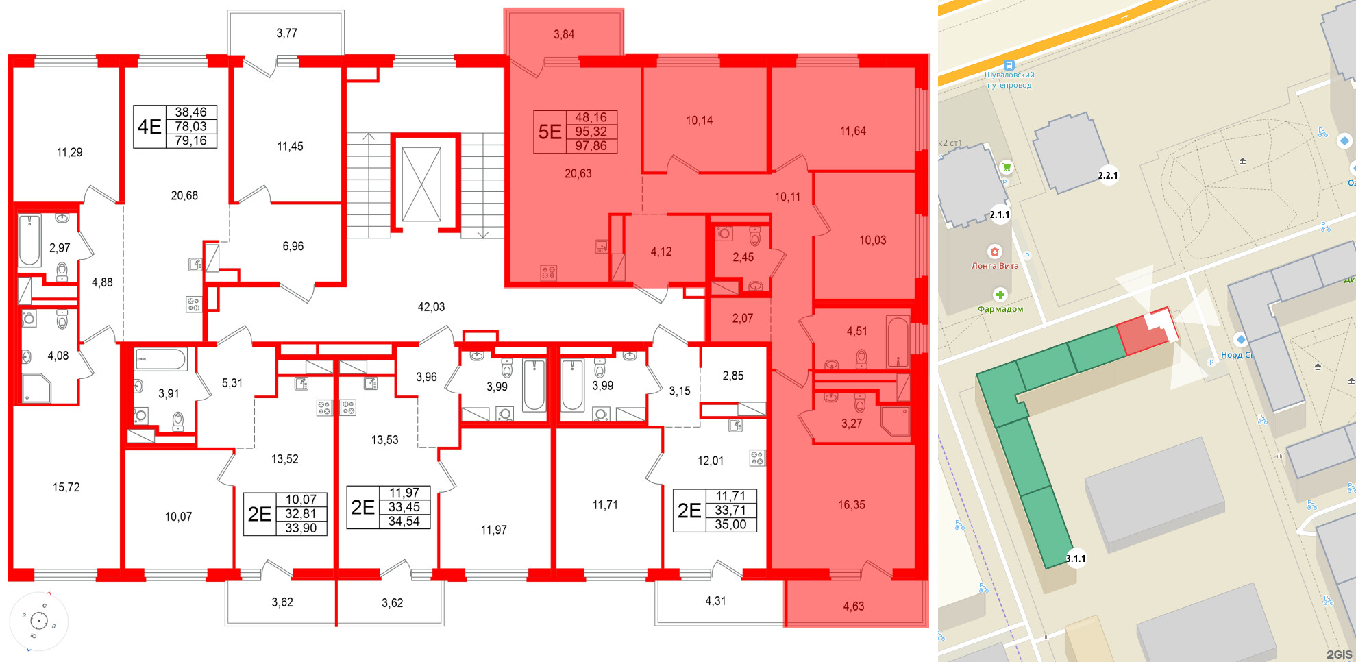 Квартира в ЖК 'OKLA', 4 комнатная, 97.86 м², 3 этаж