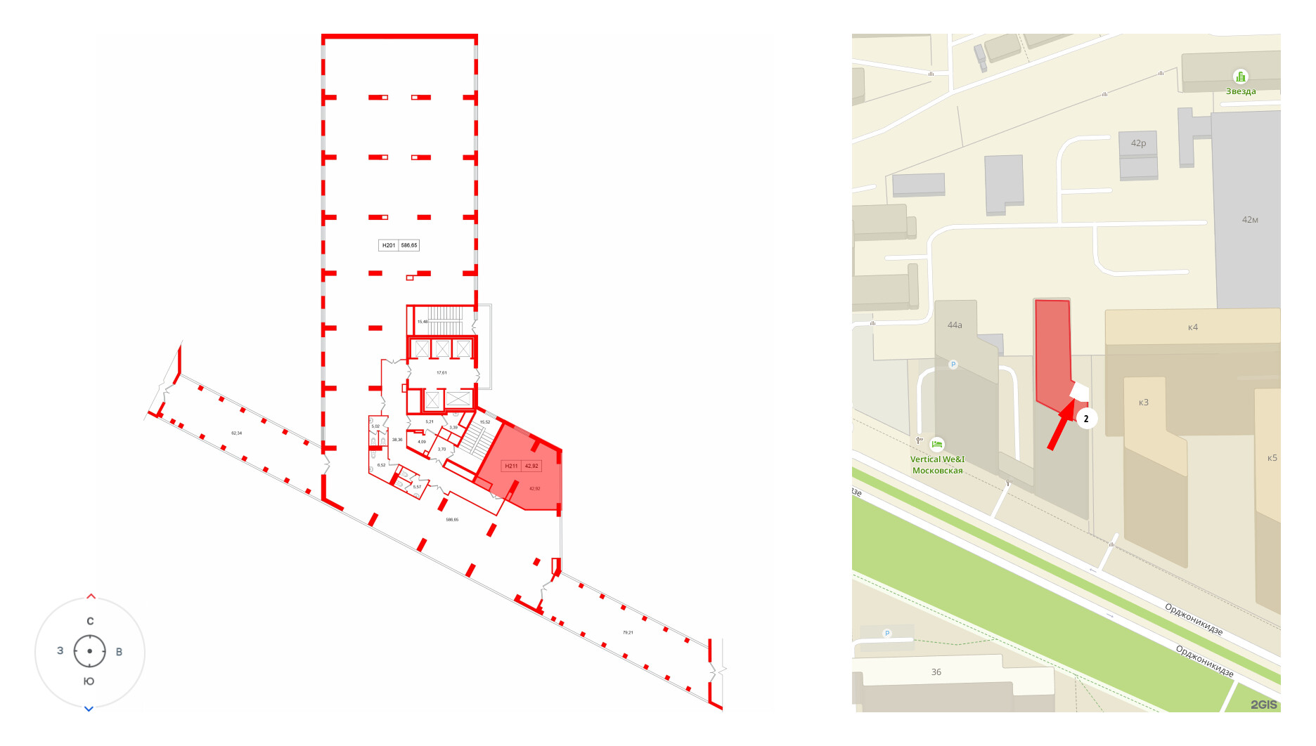 Помещение в ЖК Вертикаль на Московской (корп.2)., 42.92 м², 2 этаж