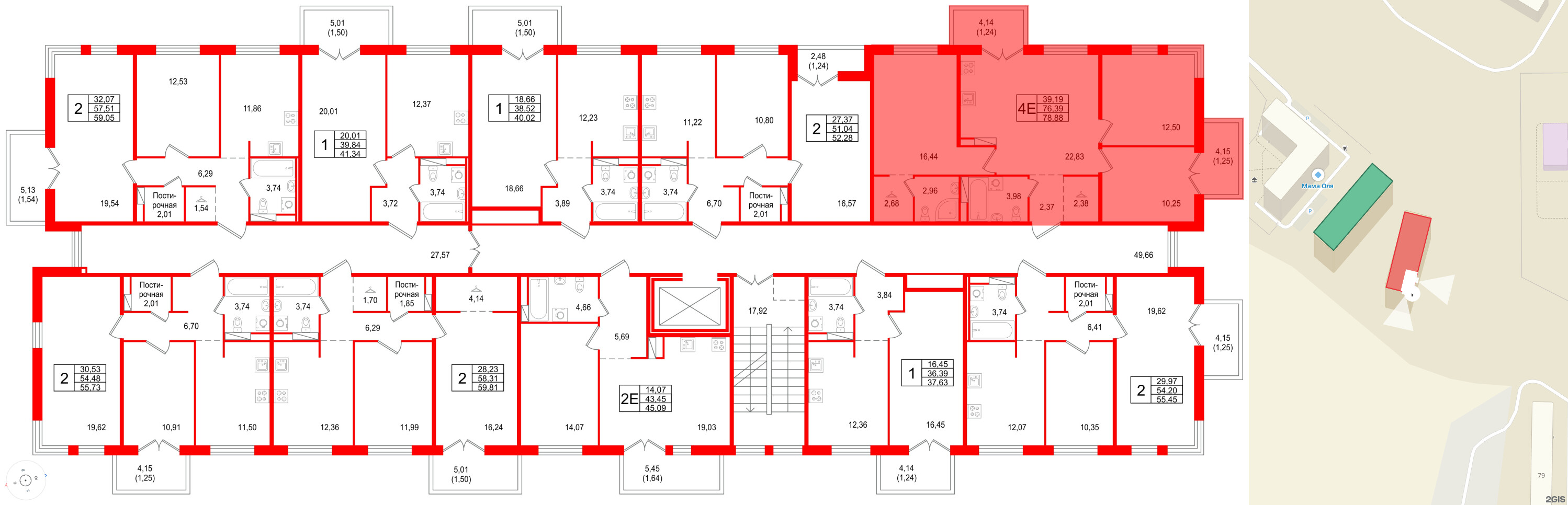 Квартира в ЖК Арт Парк, 3 комнатная, 78.88 м², 3 этаж