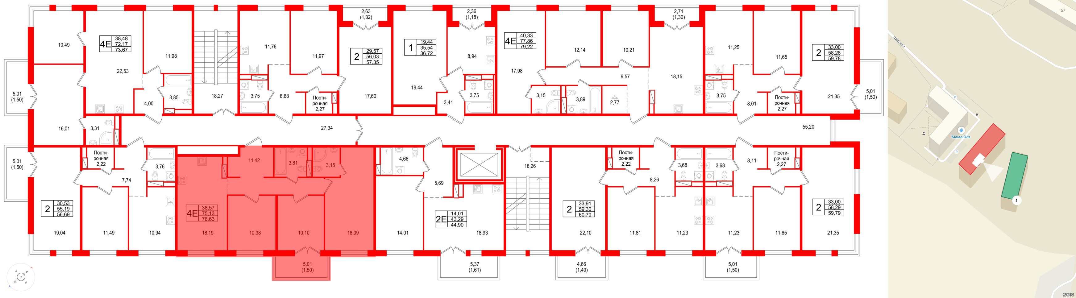 Квартира в ЖК Арт Парк, 3 комнатная, 76.63 м², 5 этаж