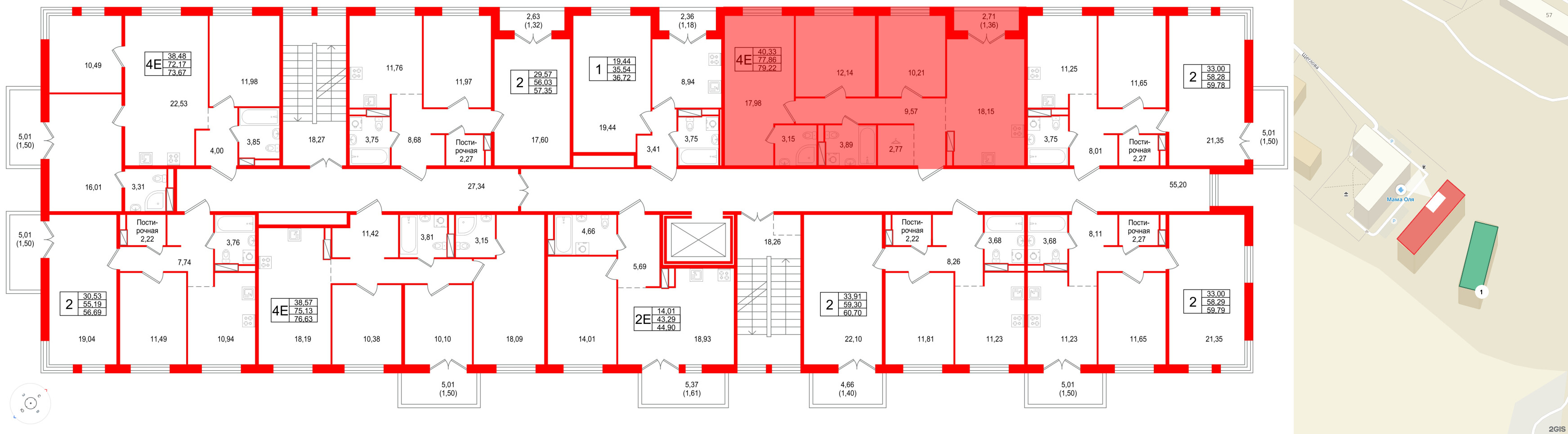 Квартира в ЖК Арт Парк, 3 комнатная, 79.22 м², 4 этаж