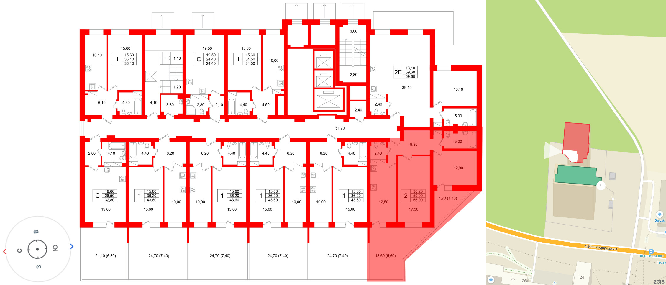 Квартира в ЖК Экос, 2 комнатная, 65.79 м², 1 этаж