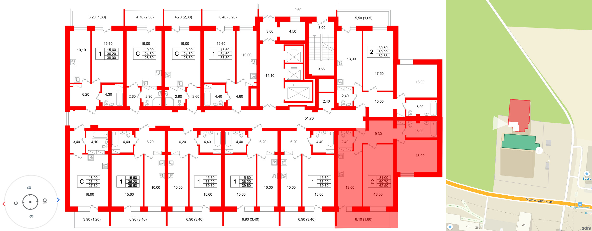 Квартира в ЖК Экос, 2 комнатная, 62.85 м², 4 этаж