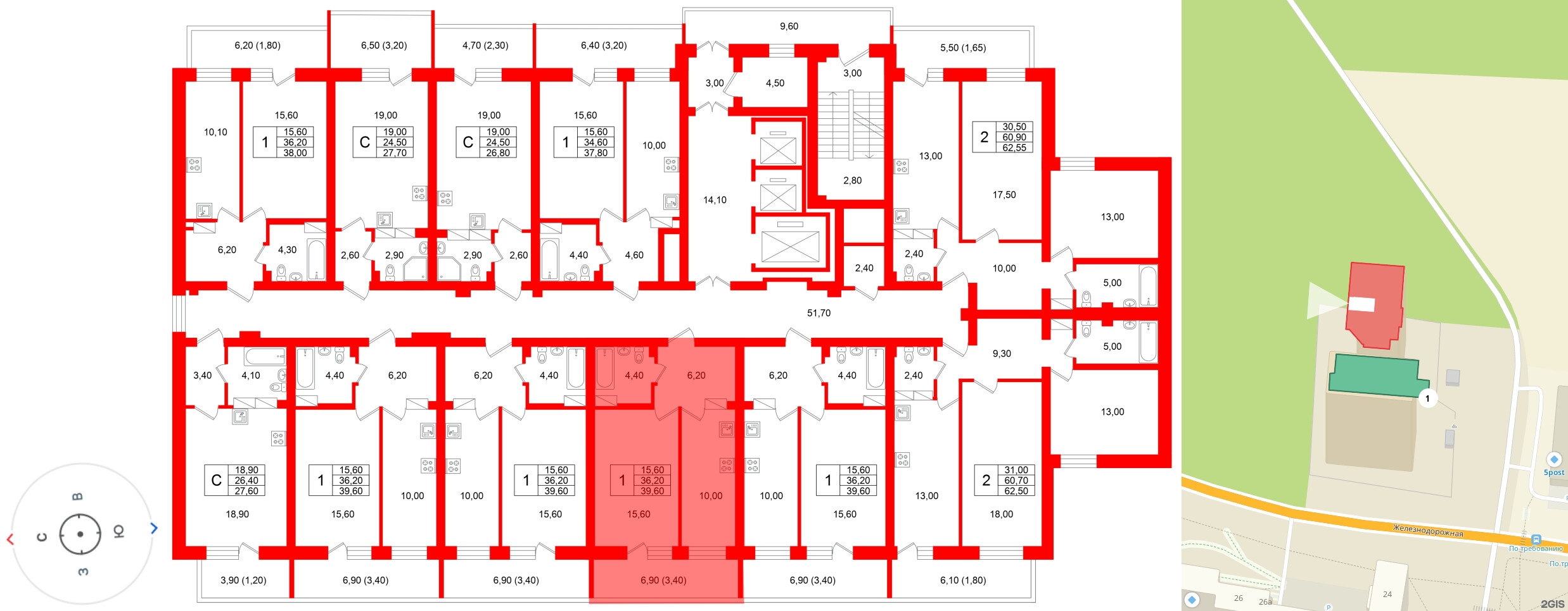 Квартира в ЖК Экос, 1 комнатная, 38.9 м², 2 этаж