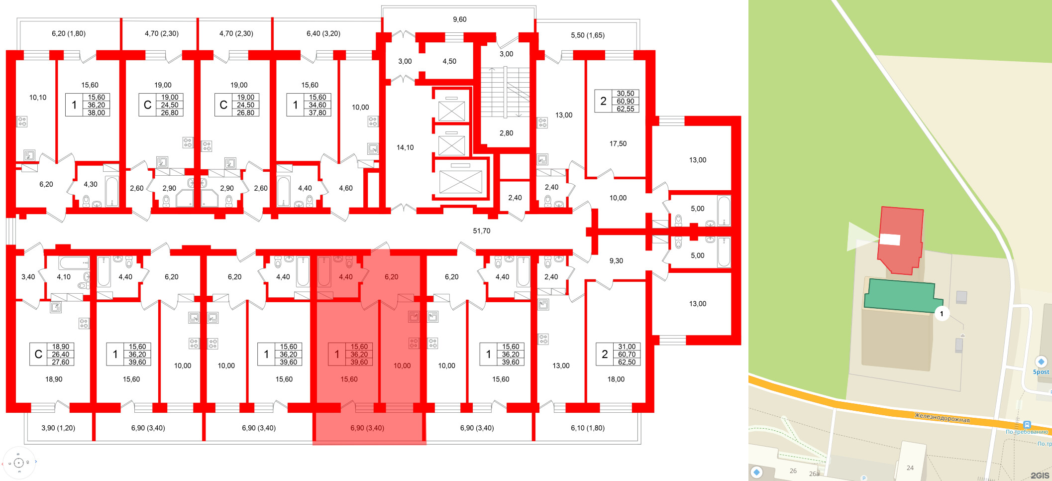 Квартира в ЖК Экос, 1 комнатная, 39.1 м², 19 этаж