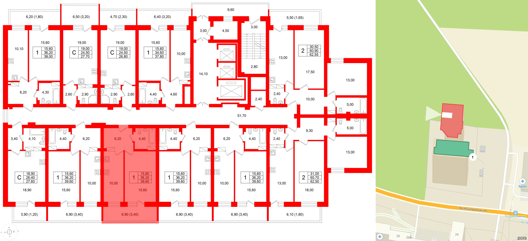 Квартира в ЖК Экос, 1 комнатная, 39.1 м², 2 этаж