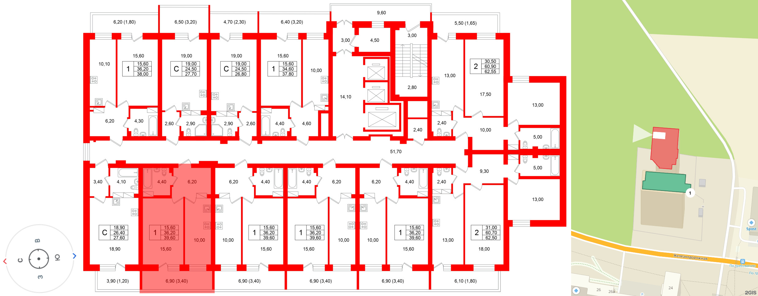 Квартира в ЖК Экос, 1 комнатная, 38.95 м², 3 этаж