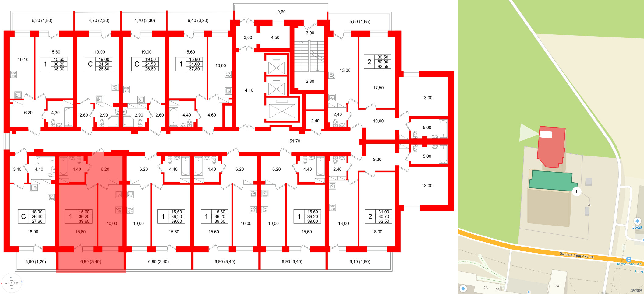 Квартира в ЖК Экос, 1 комнатная, 39 м², 16 этаж