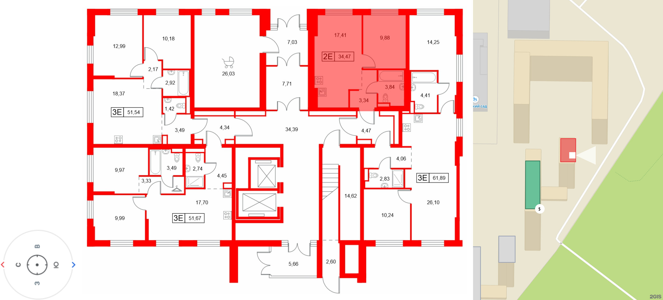 Квартира в ЖК Заречный парк, 1 комнатная, 34.47 м², 1 этаж
