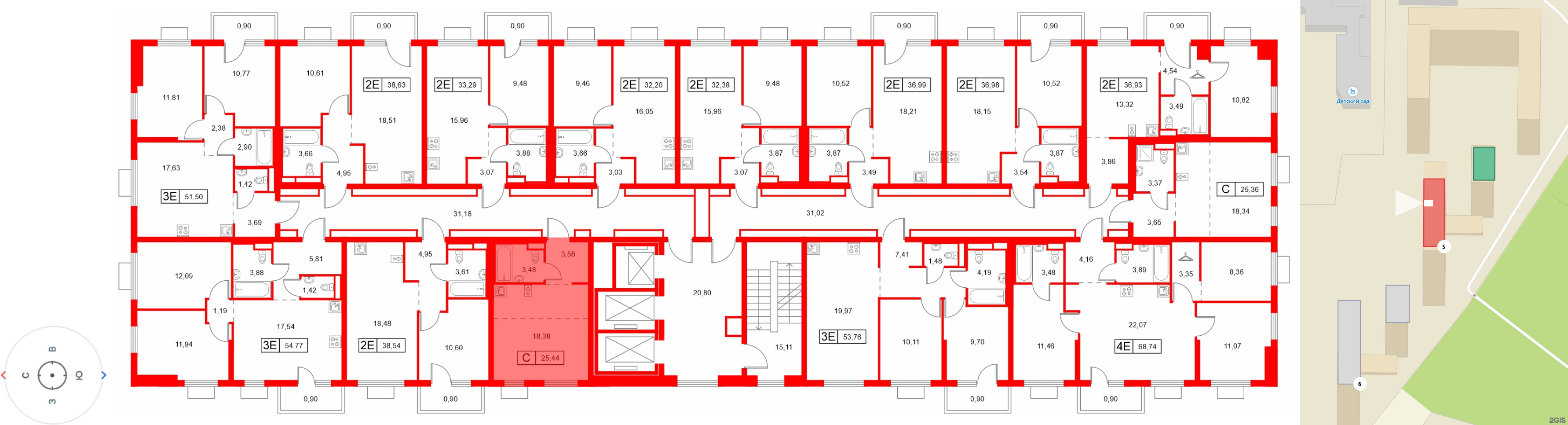 Квартира в ЖК «Заречный парк», студия, 25.44 м², 3 этаж