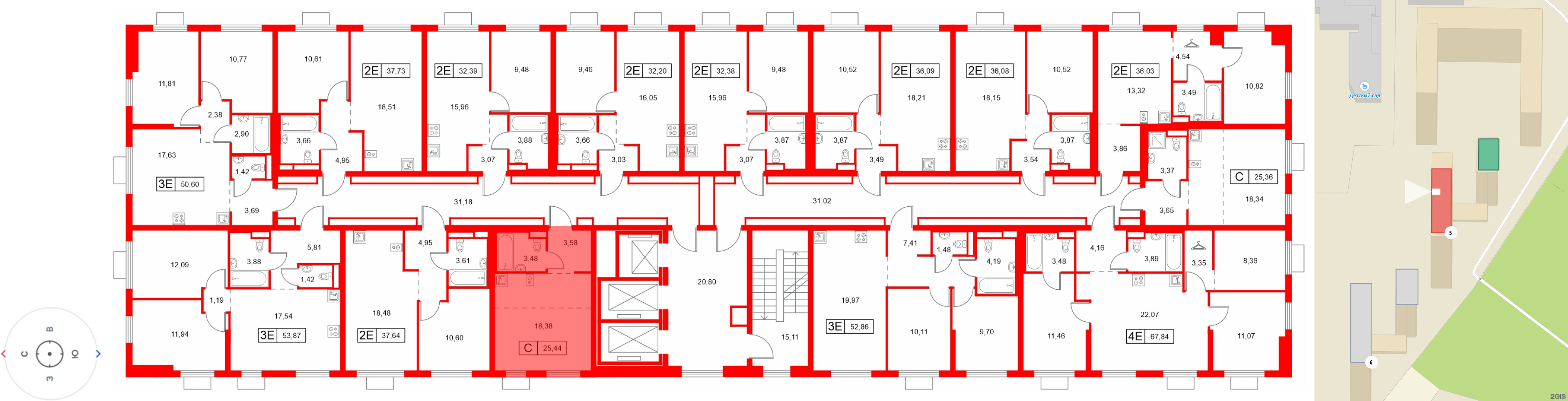 Квартира в ЖК «Заречный парк», студия, 25.44 м², 16 этаж