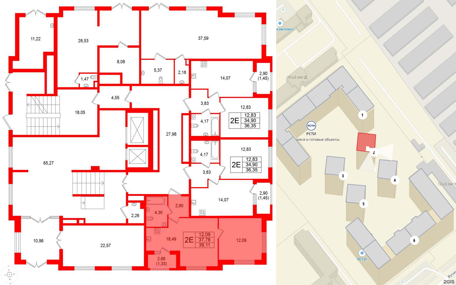 Квартира в ЖК Гранат, 1 комнатная, 39.11 м², 1 этаж
