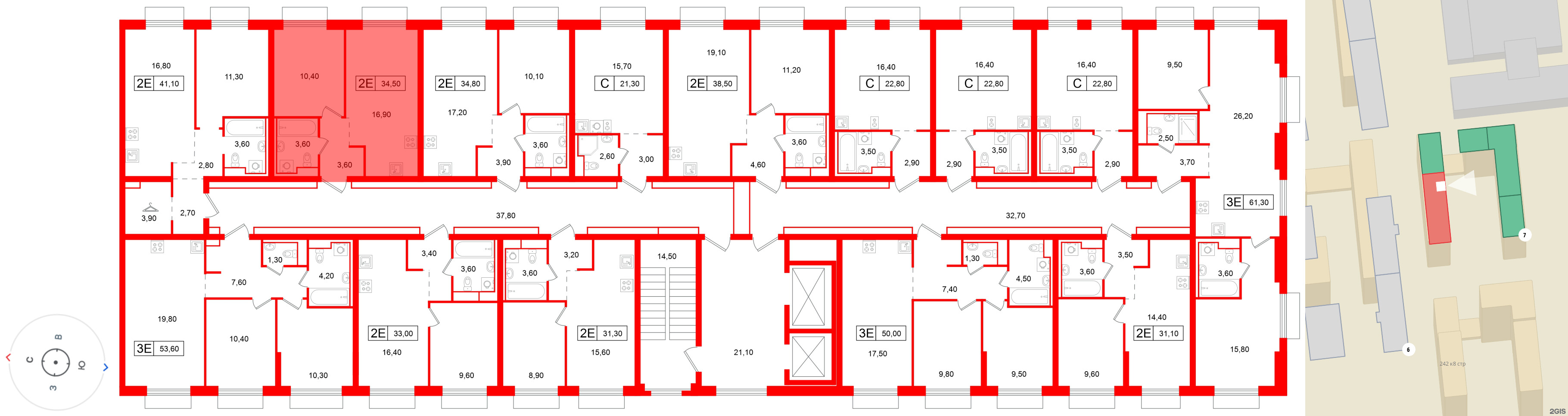 Квартира в ЖК Витебский парк, 1 комнатная, 34.5 м², 2 этаж