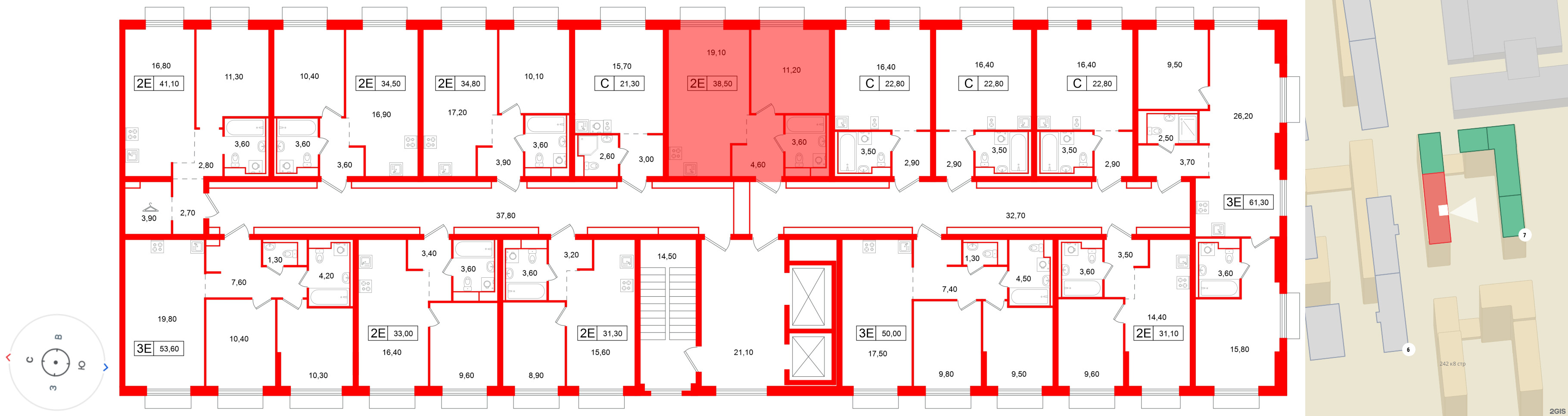 Квартира в ЖК Витебский парк, 1 комнатная, 38.5 м², 2 этаж