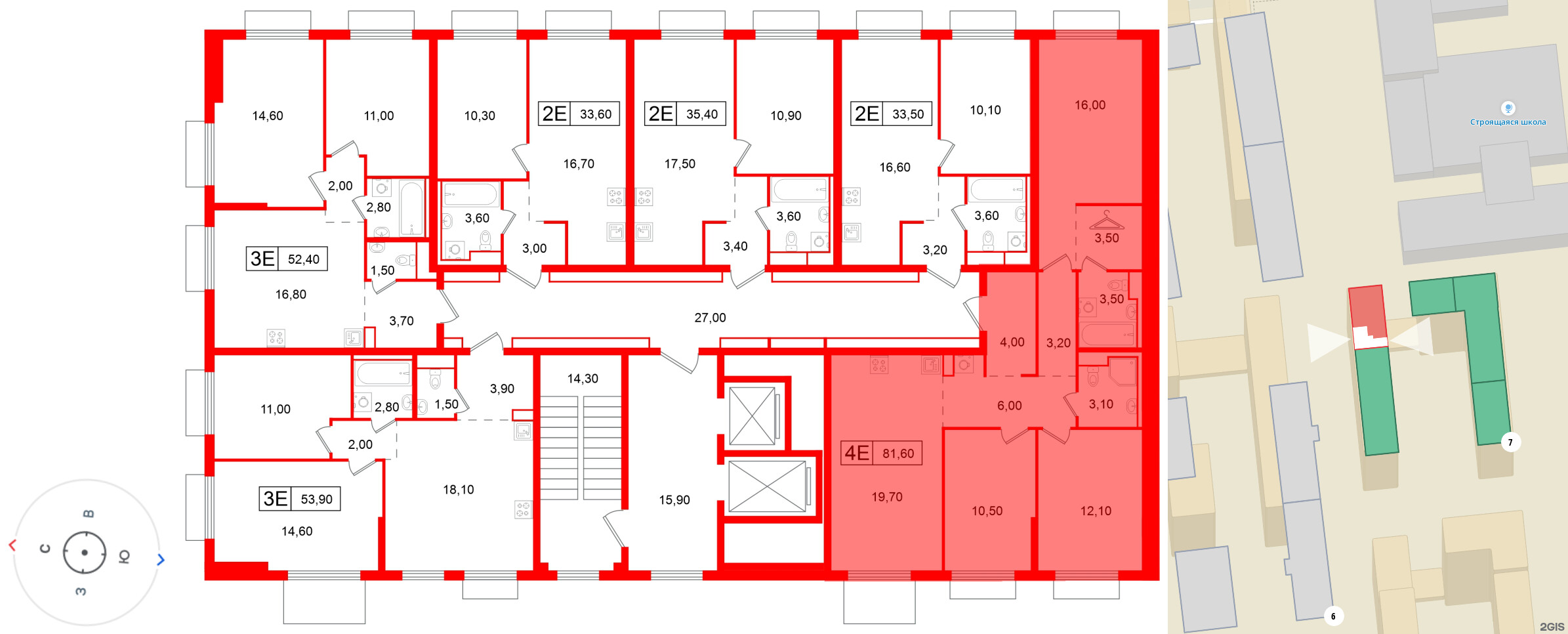 Квартира в ЖК Витебский парк, 3 комнатная, 81.6 м², 5 этаж