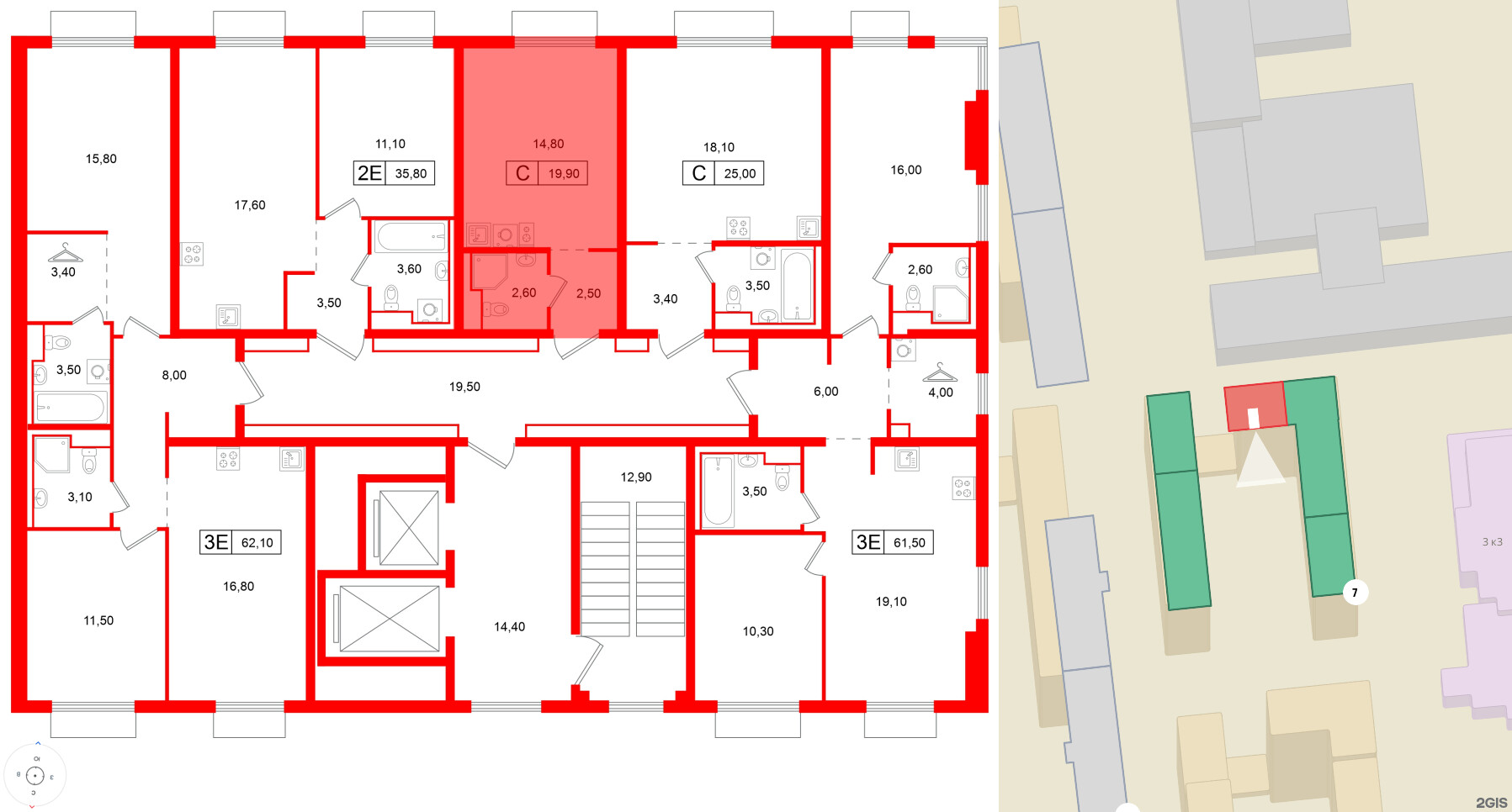 Квартира в ЖК Витебский парк, студия, 19.9 м², 3 этаж