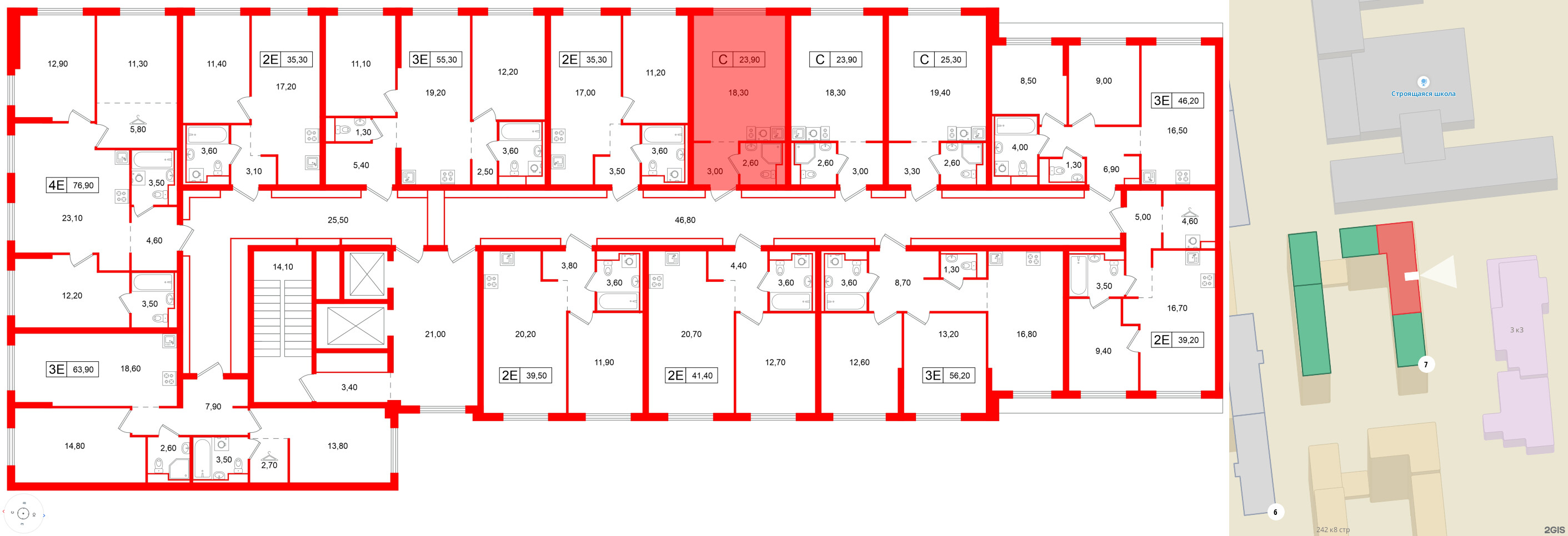 Квартира в ЖК Витебский парк, студия, 23.9 м², 3 этаж
