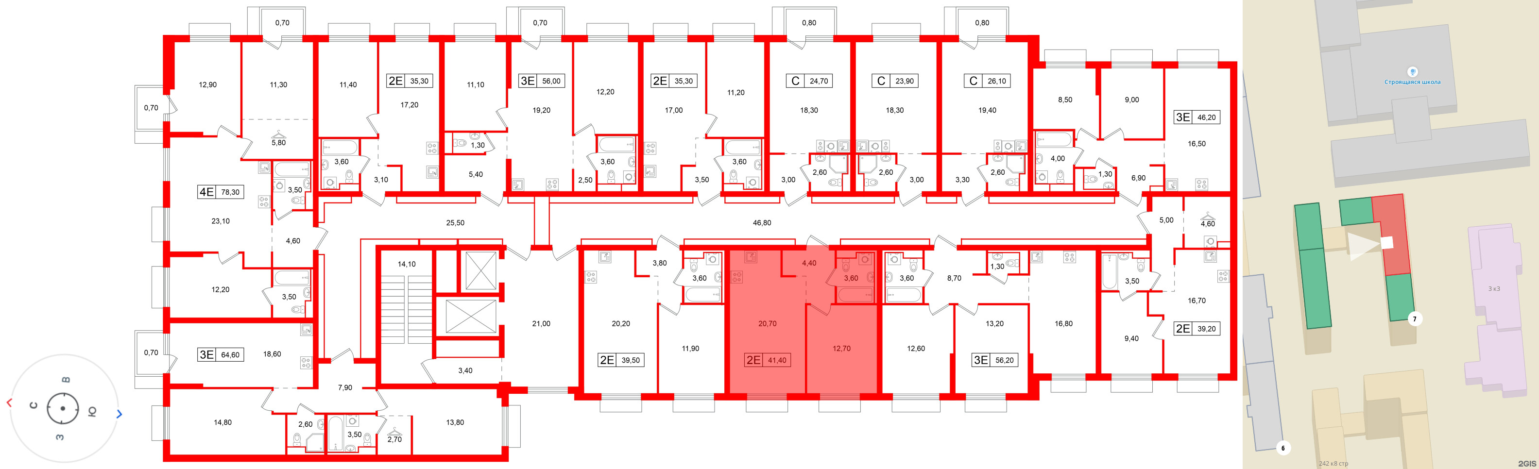 Квартира в ЖК Витебский парк, 2 комнатная, 56.2 м², 10 этаж