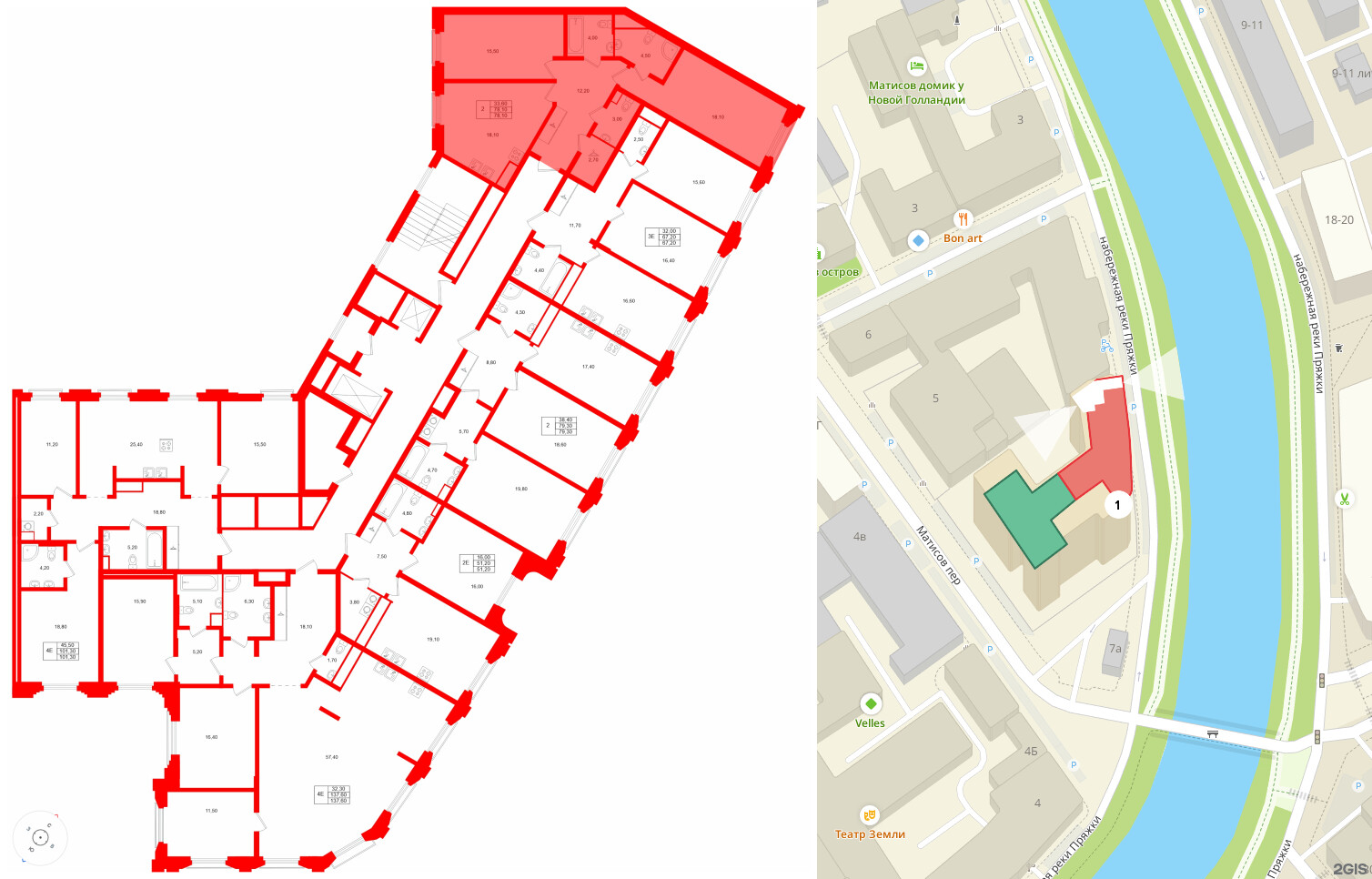 Квартира в ЖК MARIINKA DELUXE, 2 комнатная, 78.1 м², 8 этаж