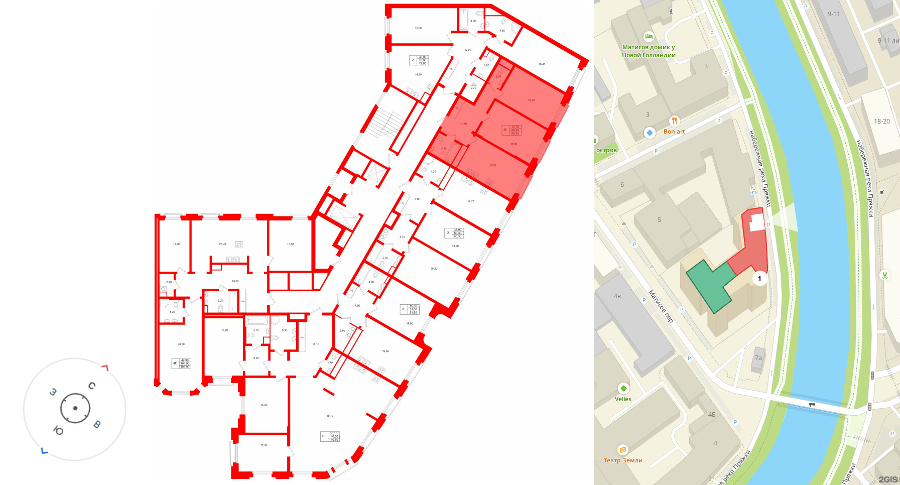 Квартира в ЖК «Мариинка Делюкс», 2 комнатная, 68.2 м², 4 этаж