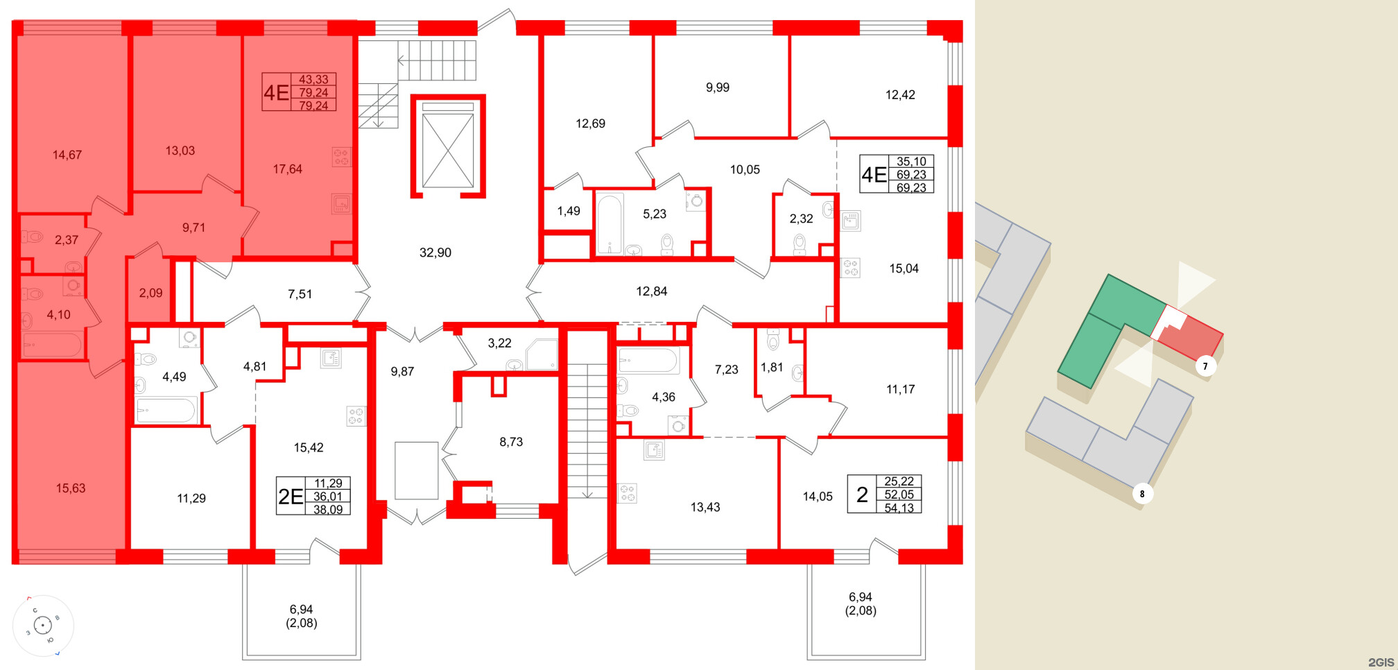 Квартира в ЖК Plus Пулковский, 3 комнатная, 79.24 м², 1 этаж