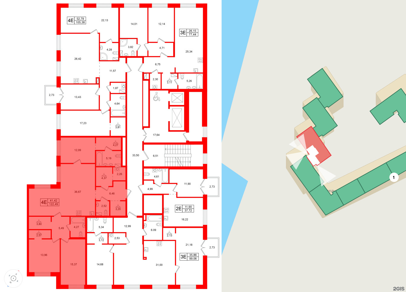 Квартира в ЖК Остров Первых, 3 комнатная, 122.49 м², 3 этаж