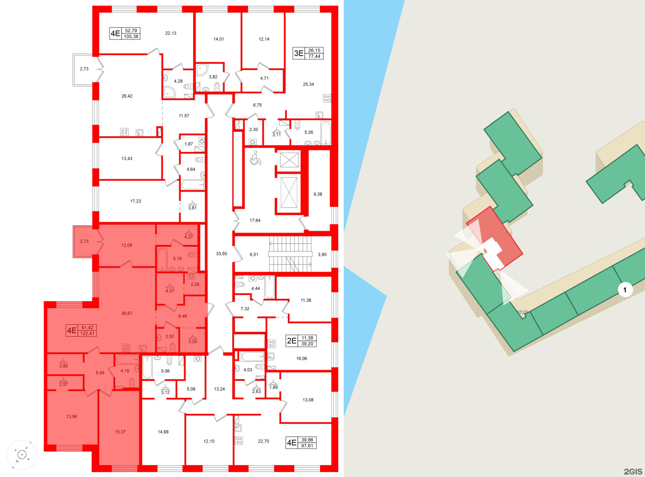 Квартира в ЖК Остров Первых, 3 комнатная, 122.41 м², 4 этаж