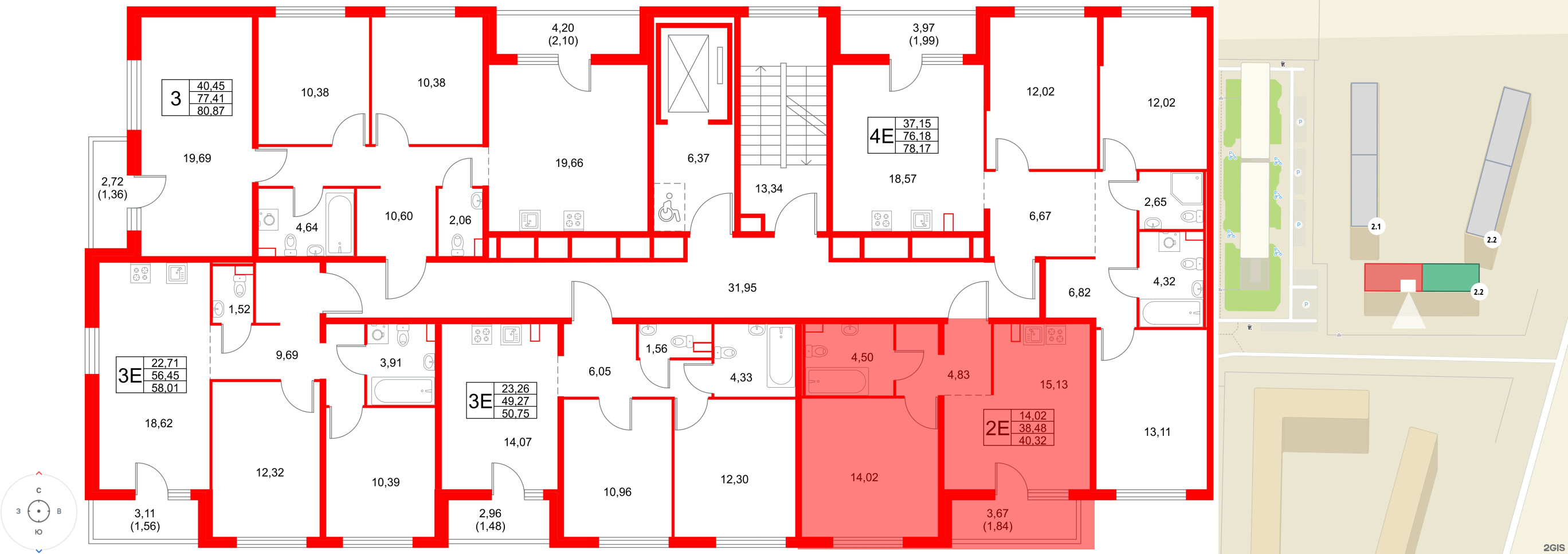 Квартира в ЖК «Расцветай в Янино», 1 комнатная, 40.32 м², 2 этаж