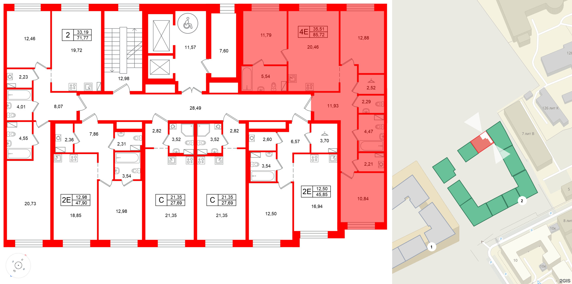 Квартира в ЖК Остров Первых, 3 комнатная, 85.72 м², 6 этаж