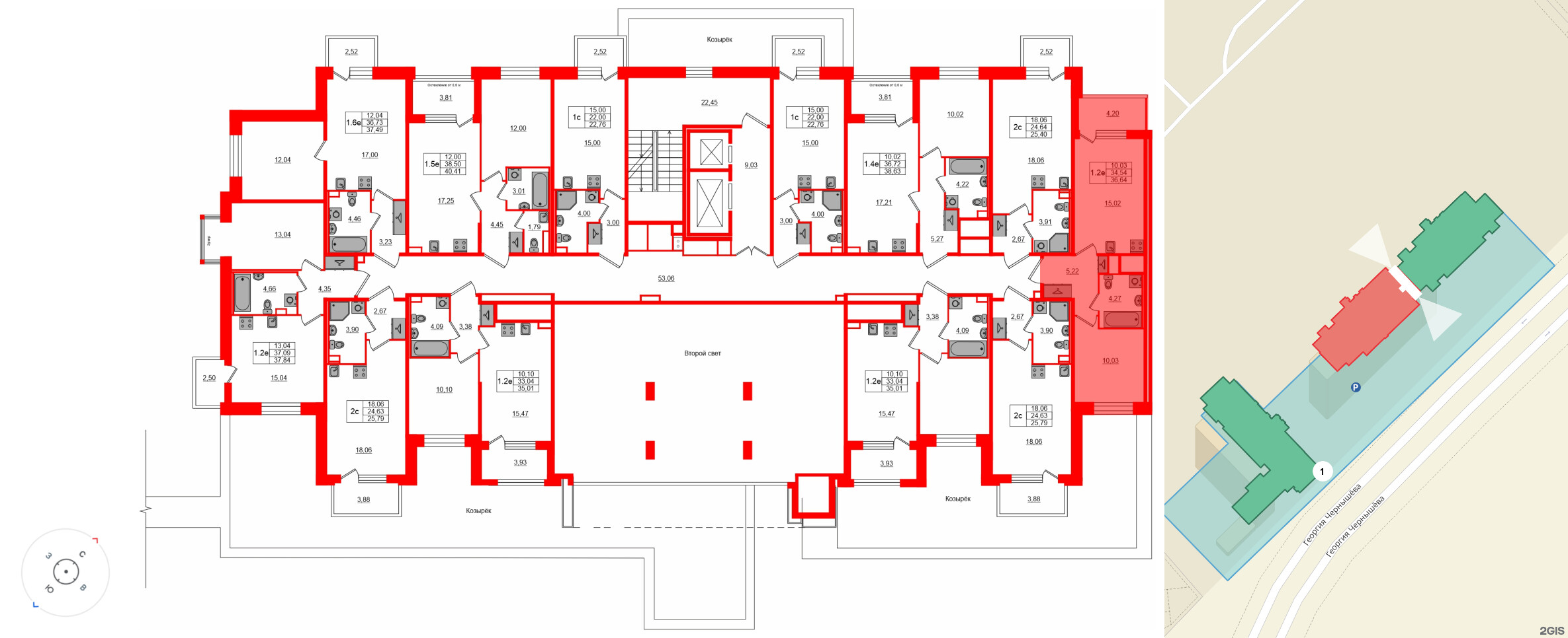 Квартира в ЖК «Сэтл ЛОФТ», 1 комнатная, 34.54 м², 2 этаж