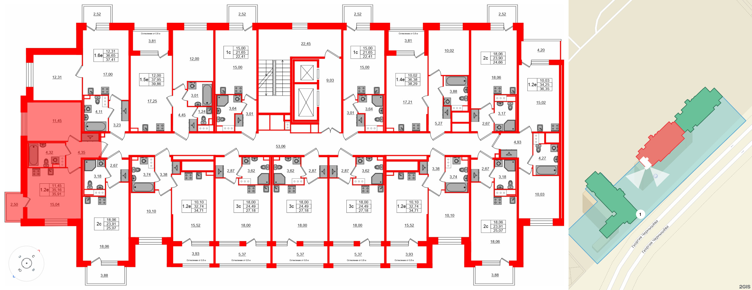 Квартира в ЖК Setl Лофт, 1 комнатная, 35.16 м², 7 этаж