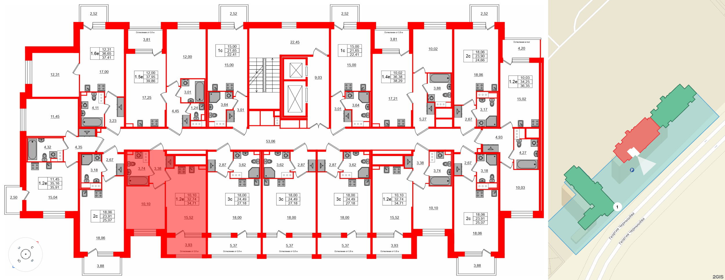 Квартира в ЖК Setl Лофт, 1 комнатная, 32.74 м², 5 этаж