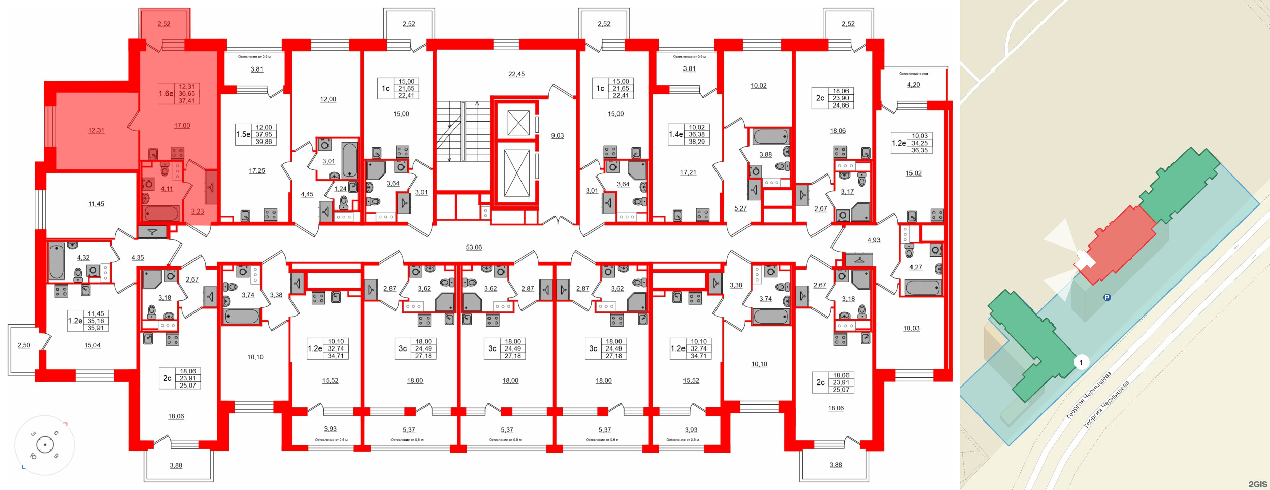 Квартира в ЖК Setl Лофт, 1 комнатная, 36.65 м², 5 этаж