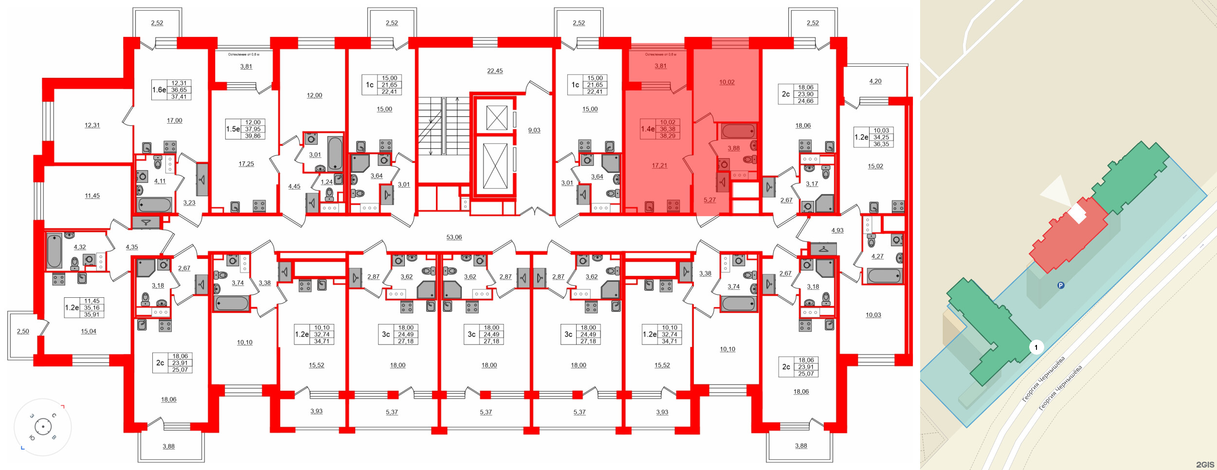 Квартира в ЖК Setl Лофт, 1 комнатная, 36.38 м², 6 этаж
